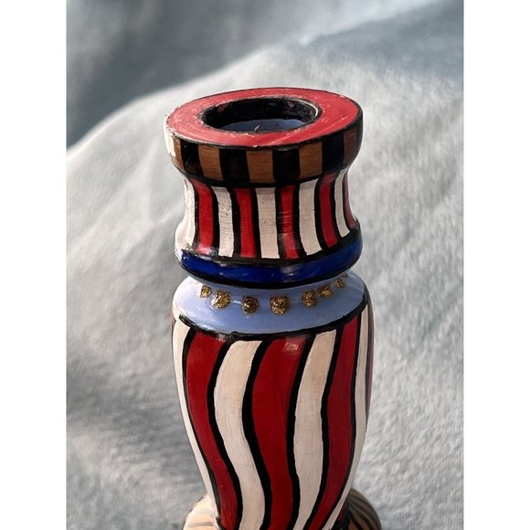 Americana Handmade Wooden Country Patriotic Candlestick Signed by Artist - Picture 6 of 8